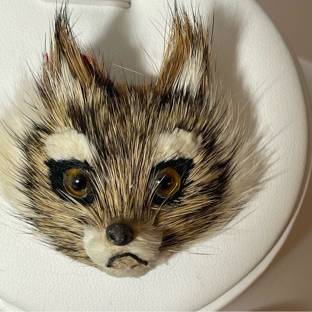 Swedish Vintage 1970s Handcrafted Värmland Raccoon Wolf Animal Head Brooch Fur‌ - Picture 2 of 6